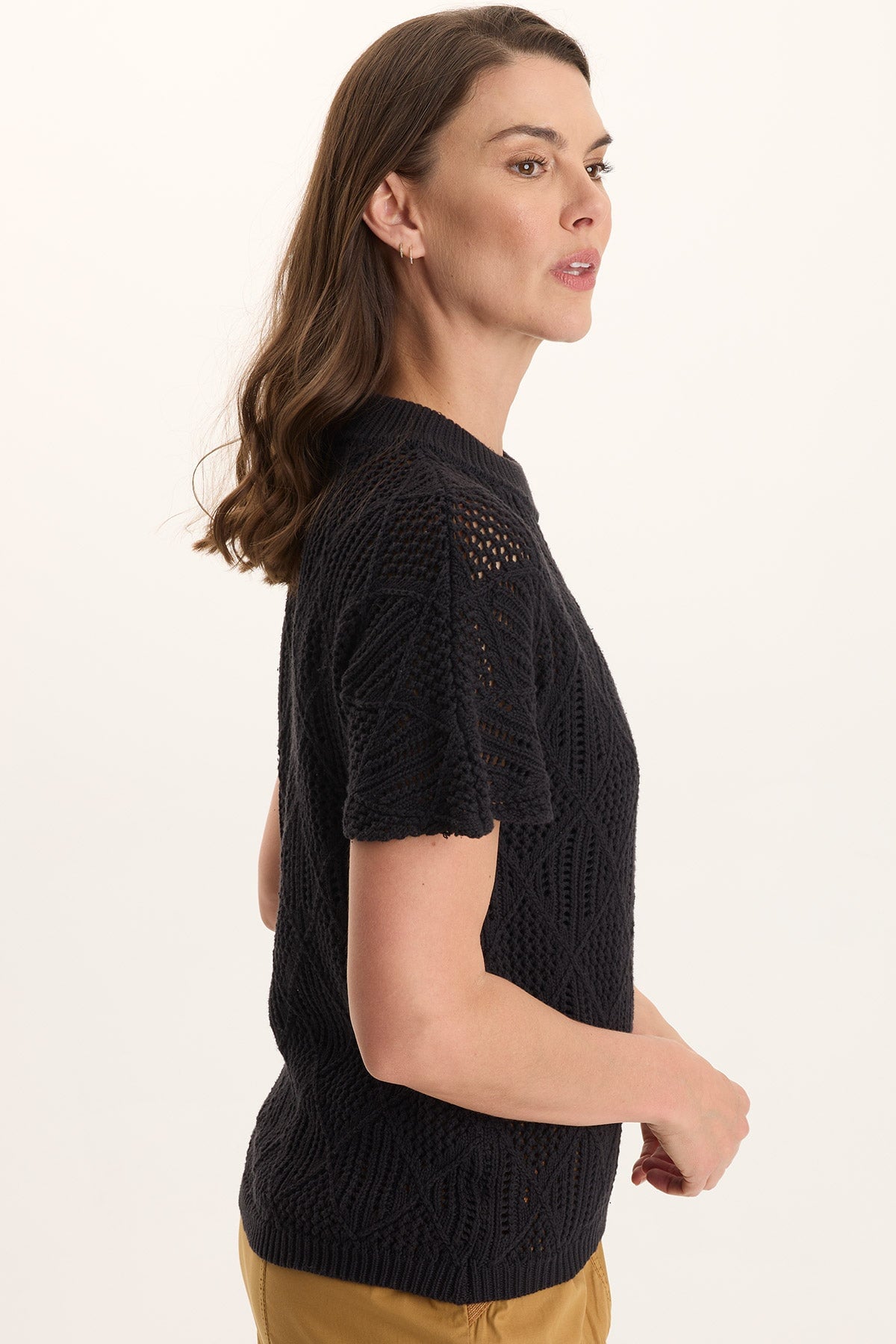 Copeland Cotton Knit Mock Neck Short-Sleeve Top Black - XCVI