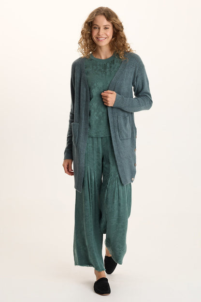 Bayek Open Front Longline Knit Cardigan Blue Oasis - XCVI