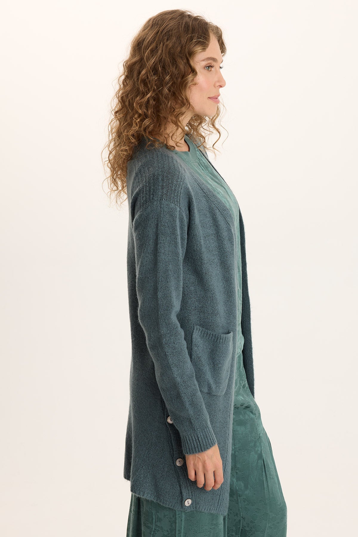 Bayek Open Front Longline Knit Cardigan Blue Oasis - XCVI