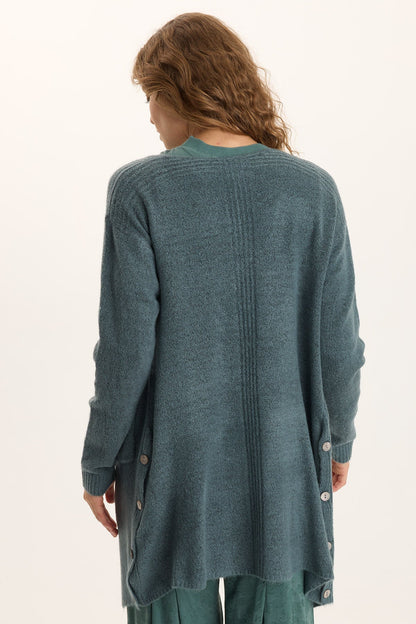 Bayek Open Front Longline Knit Cardigan Blue Oasis - XCVI