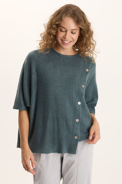 Osiris Asymmetrical Knit Sweater Poncho Blue Oasis - XCVI