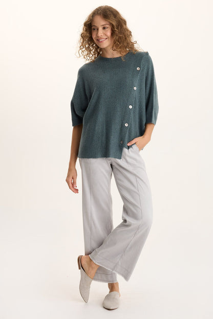 Osiris Asymmetrical Knit Sweater Poncho Blue Oasis - XCVI