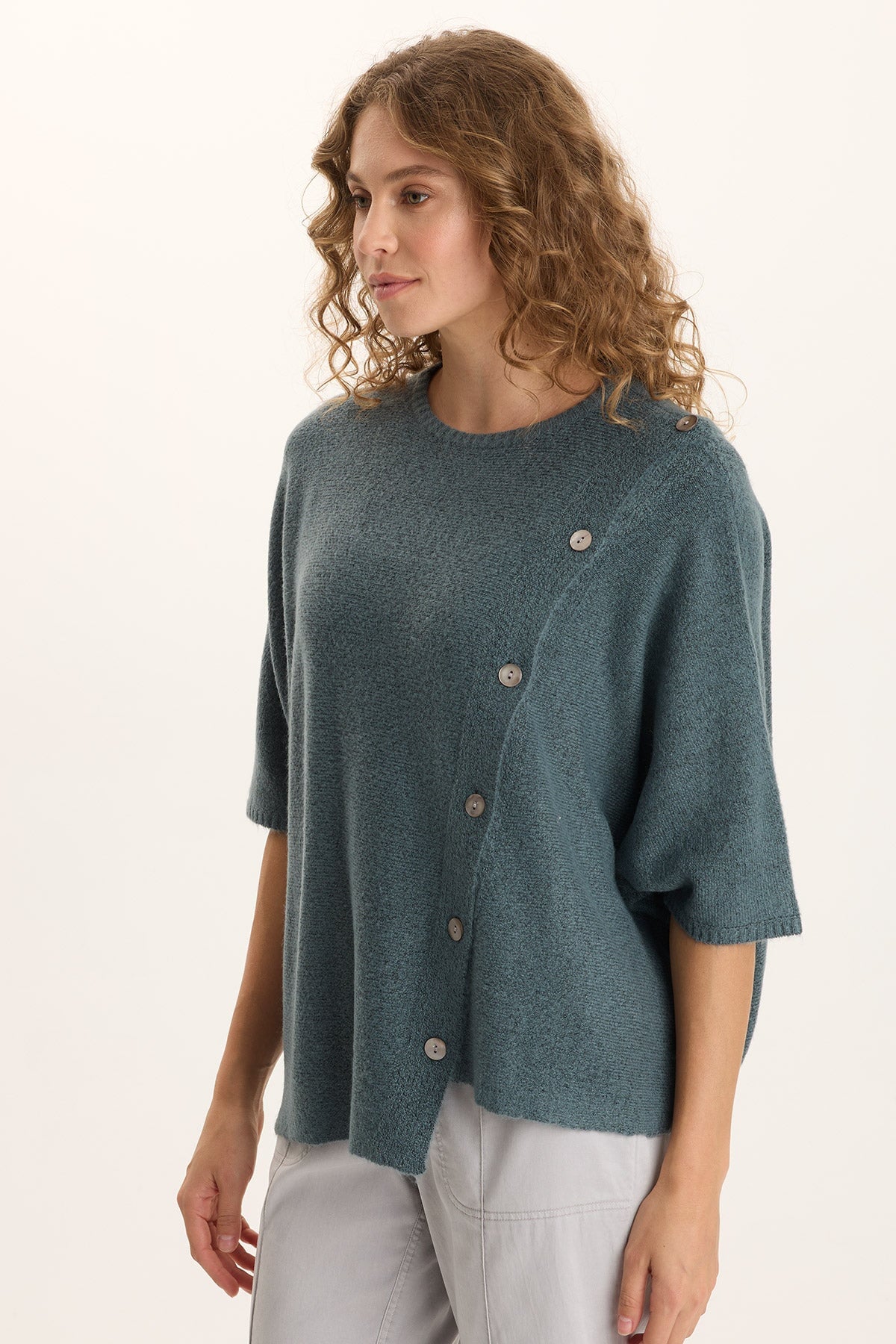 Osiris Asymmetrical Knit Sweater Poncho Blue Oasis - XCVI
