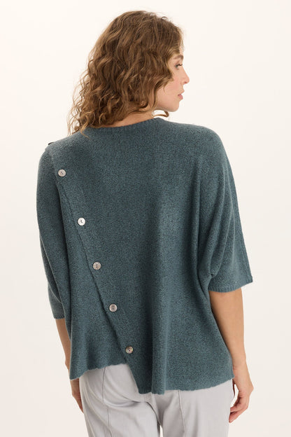 Osiris Asymmetrical Knit Sweater Poncho Blue Oasis - XCVI