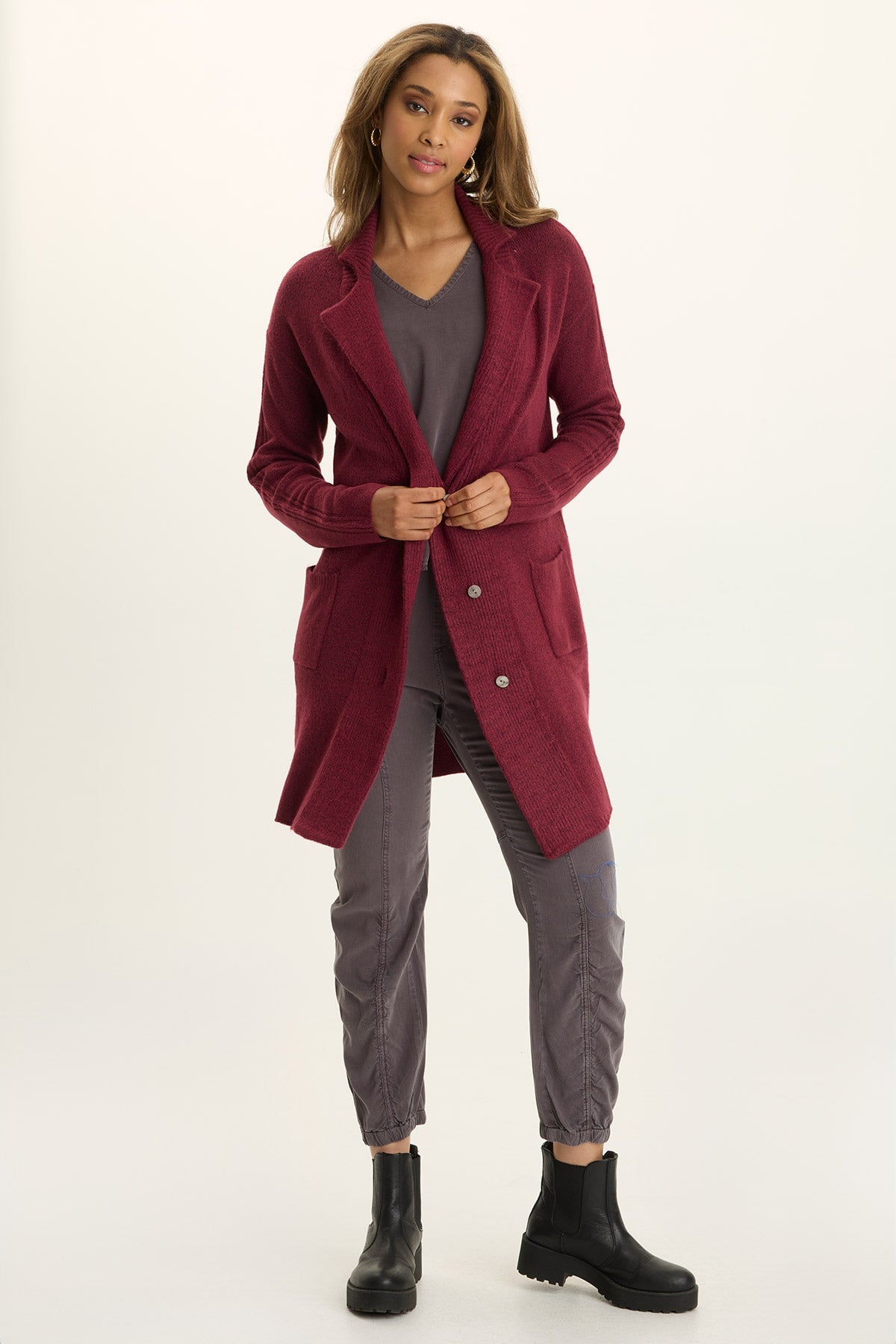Wearables Pierson Knit Cardigan Raspberry Beret - XCVI