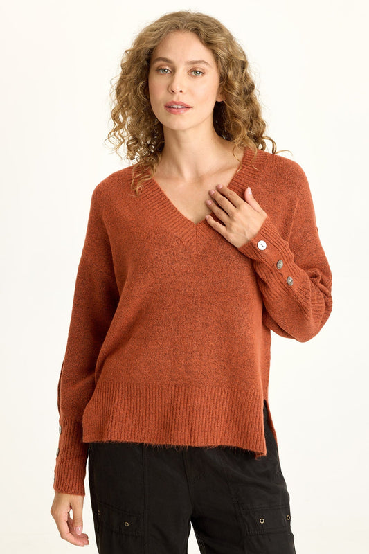 Bronte Relaxed V-Neck Knit Sweater Sprightly Poppy - XCVI