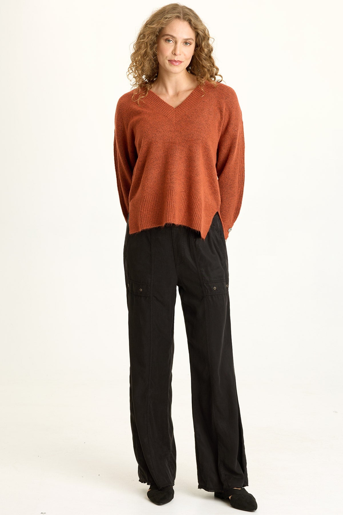 Bronte Relaxed V-Neck Knit Sweater Sprightly Poppy - XCVI