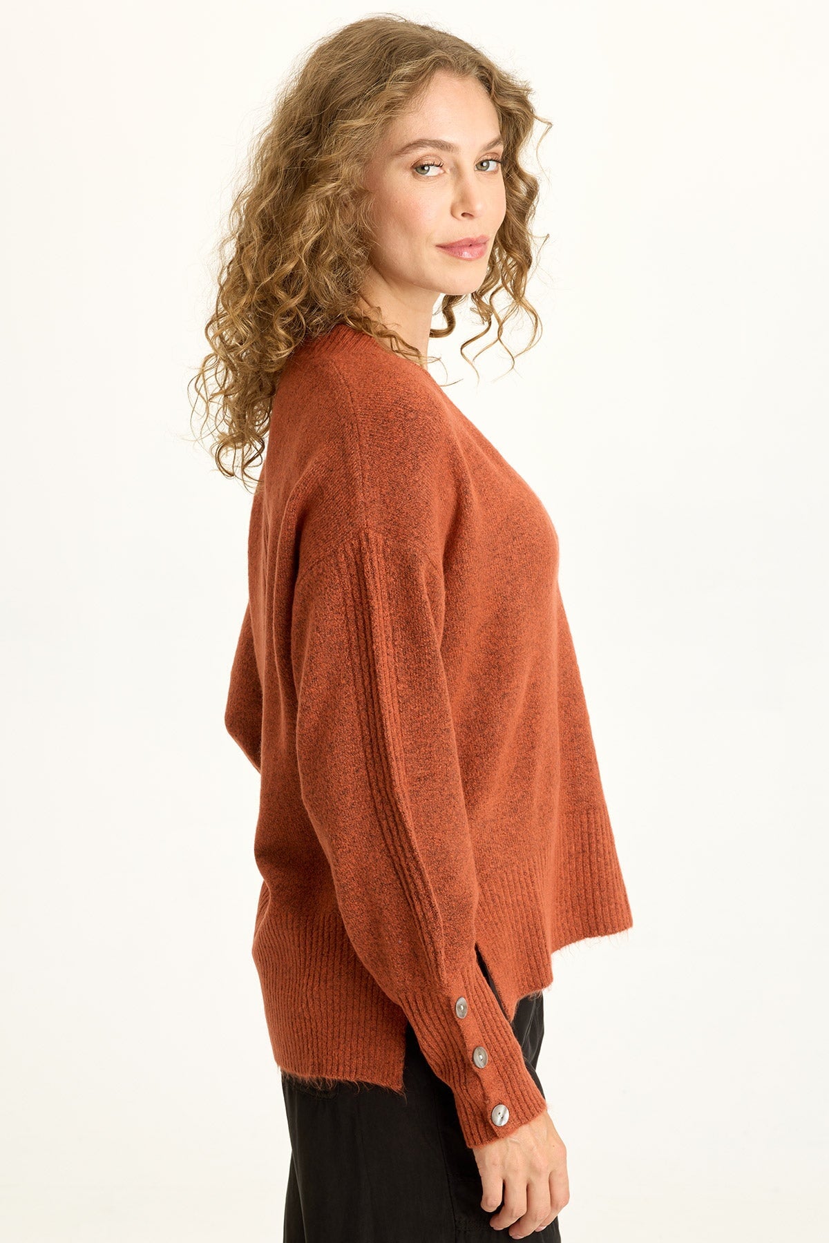 Bronte Relaxed V-Neck Knit Sweater Sprightly Poppy - XCVI