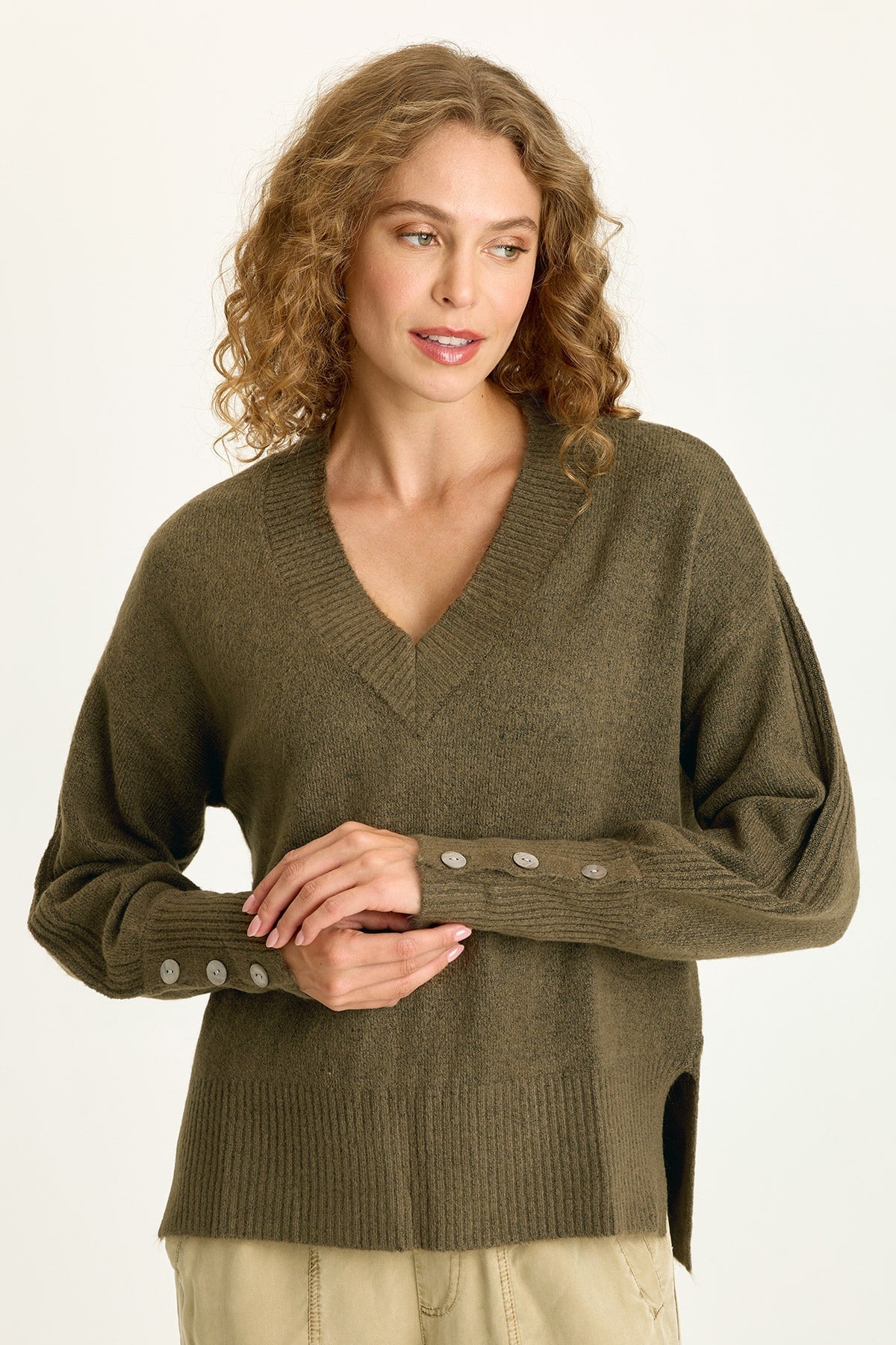 Bronte Relaxed V-Neck Knit Sweater Chesapeake Pine - XCVI