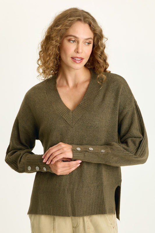 Bronte Relaxed V-Neck Knit Sweater Chesapeake Pine - XCVI