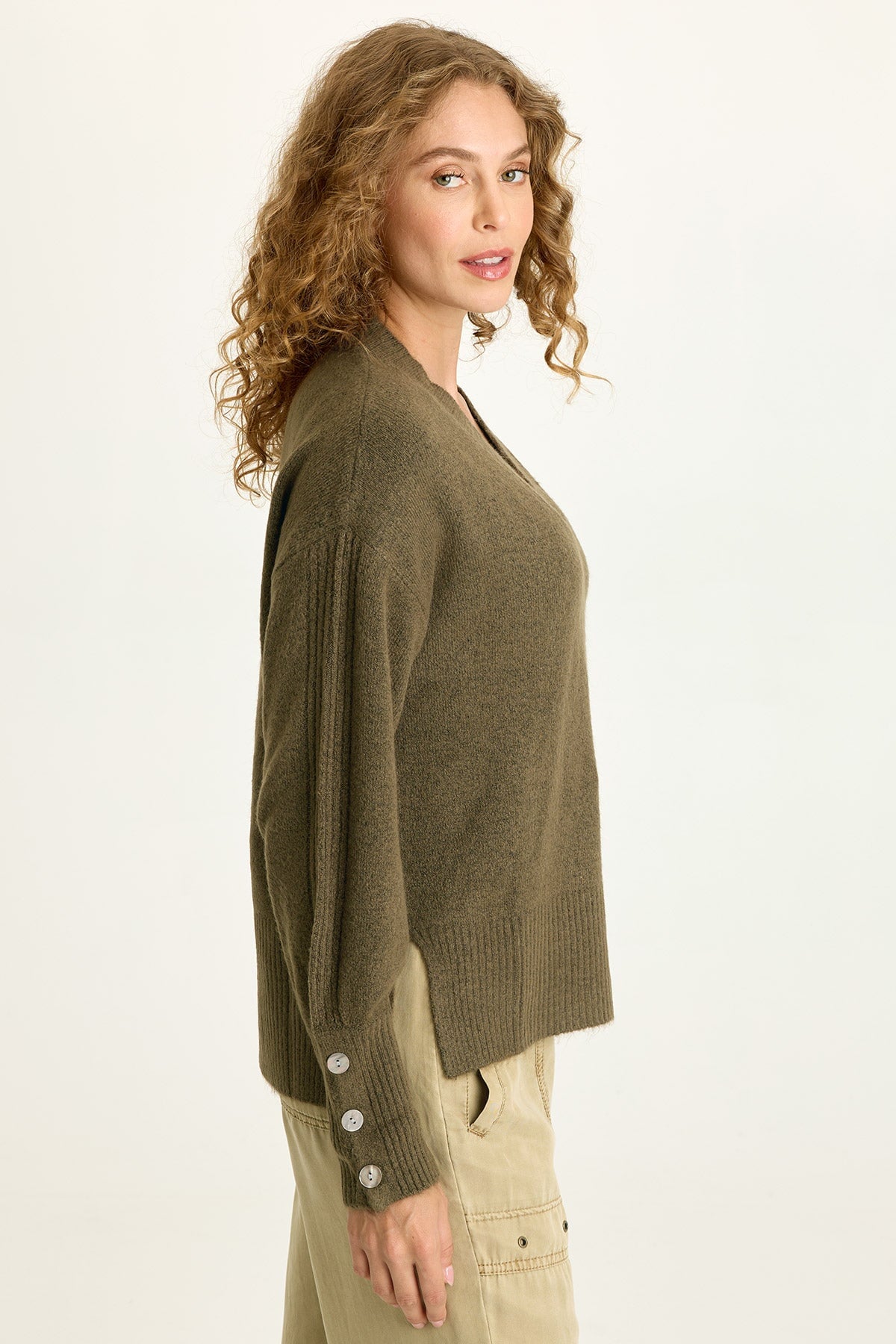 Bronte Relaxed V-Neck Knit Sweater Chesapeake Pine - XCVI