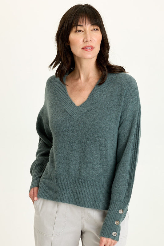 Bronte Relaxed V-Neck Knit Sweater Blue Oasis - XCVI