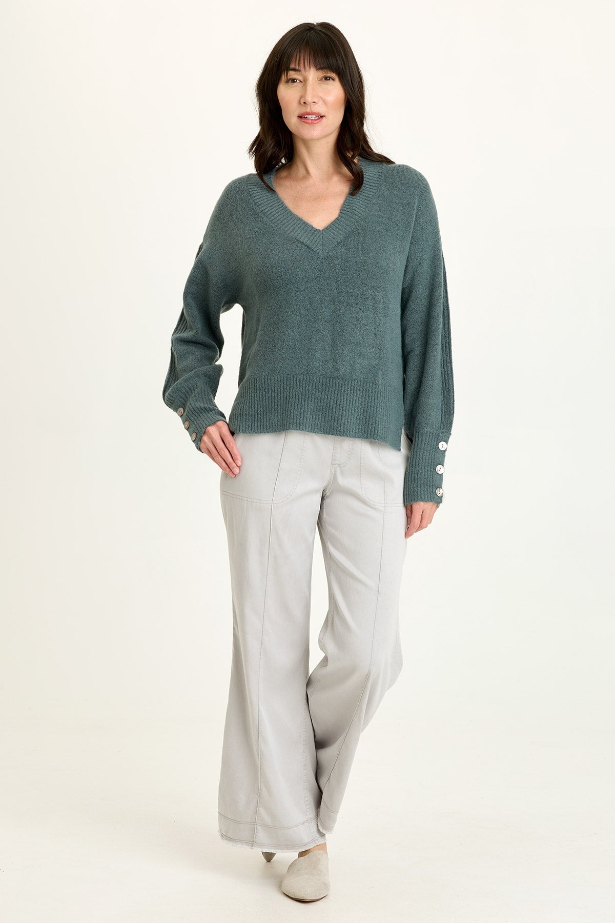Bronte Relaxed V-Neck Knit Sweater Blue Oasis - XCVI