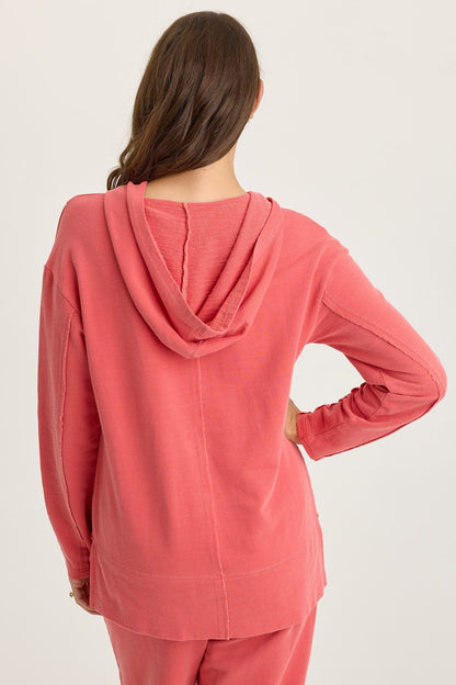 Wearables Rolin Terry Kangaroo Pocket V-Neck Hoodie Retrograde Pigment - XCVI