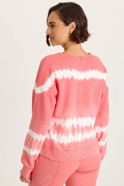 Wearables Rolin Terry V-Neck Long Sleeve Pullover Caravel Wash Guava - XCVI