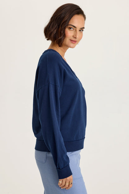 Wearables Rolin Terry V-Neck Long Sleeve Pullover Airdale Pigment - XCVI