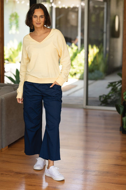 Wearables Rolin Terry V-Neck Long Sleeve Pullover Lunaria - XCVI