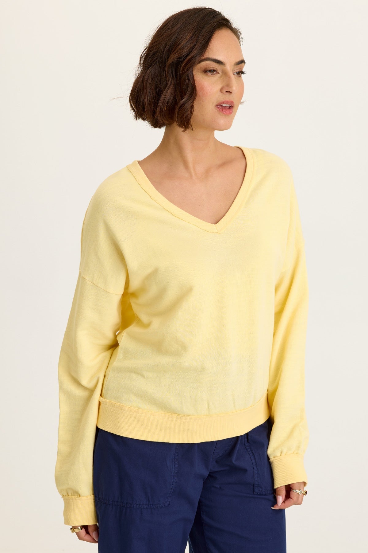 Wearables Rolin Terry V-Neck Long Sleeve Pullover Lunaria - XCVI