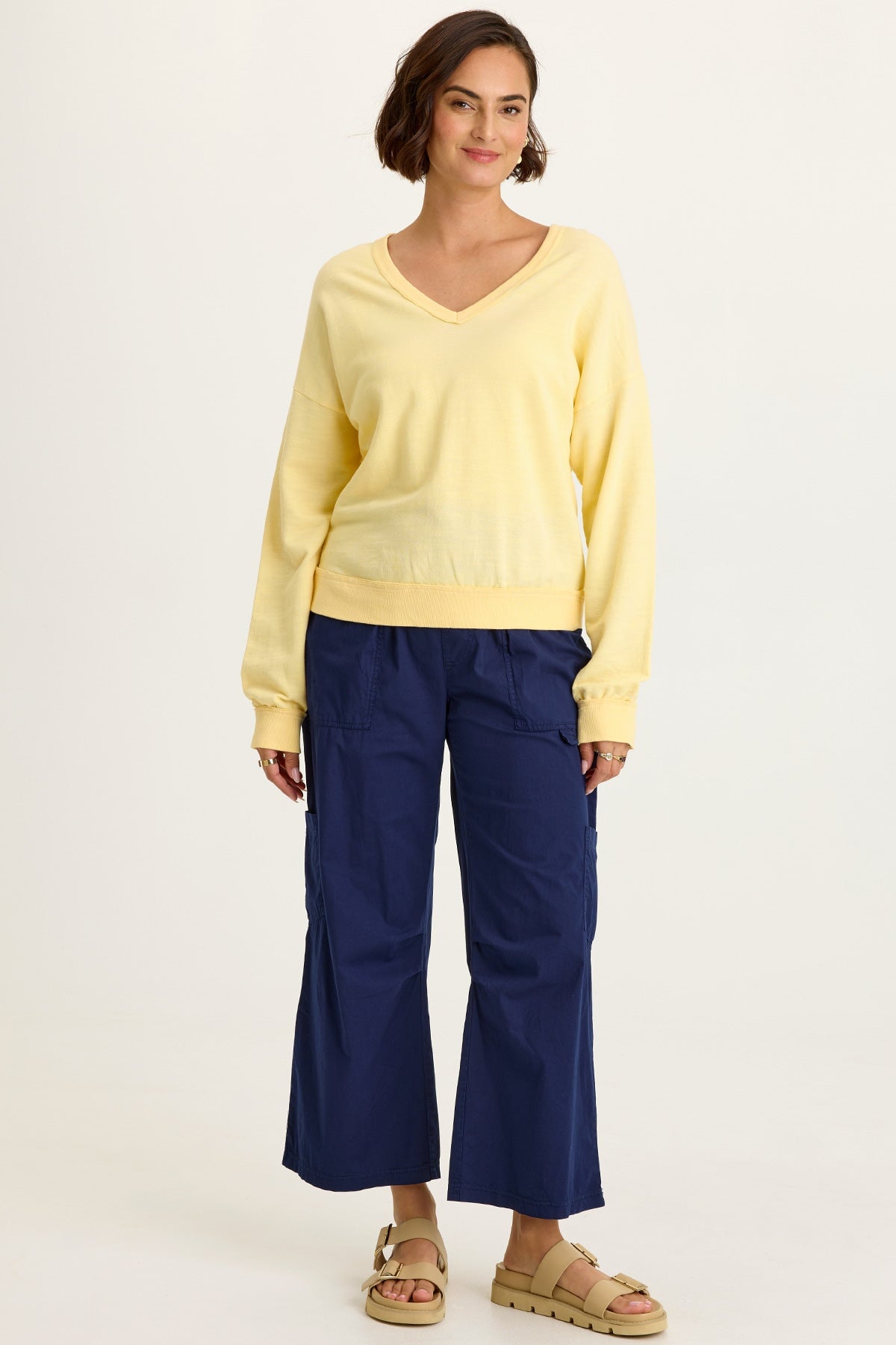 Wearables Rolin Terry V-Neck Long Sleeve Pullover Lunaria - XCVI