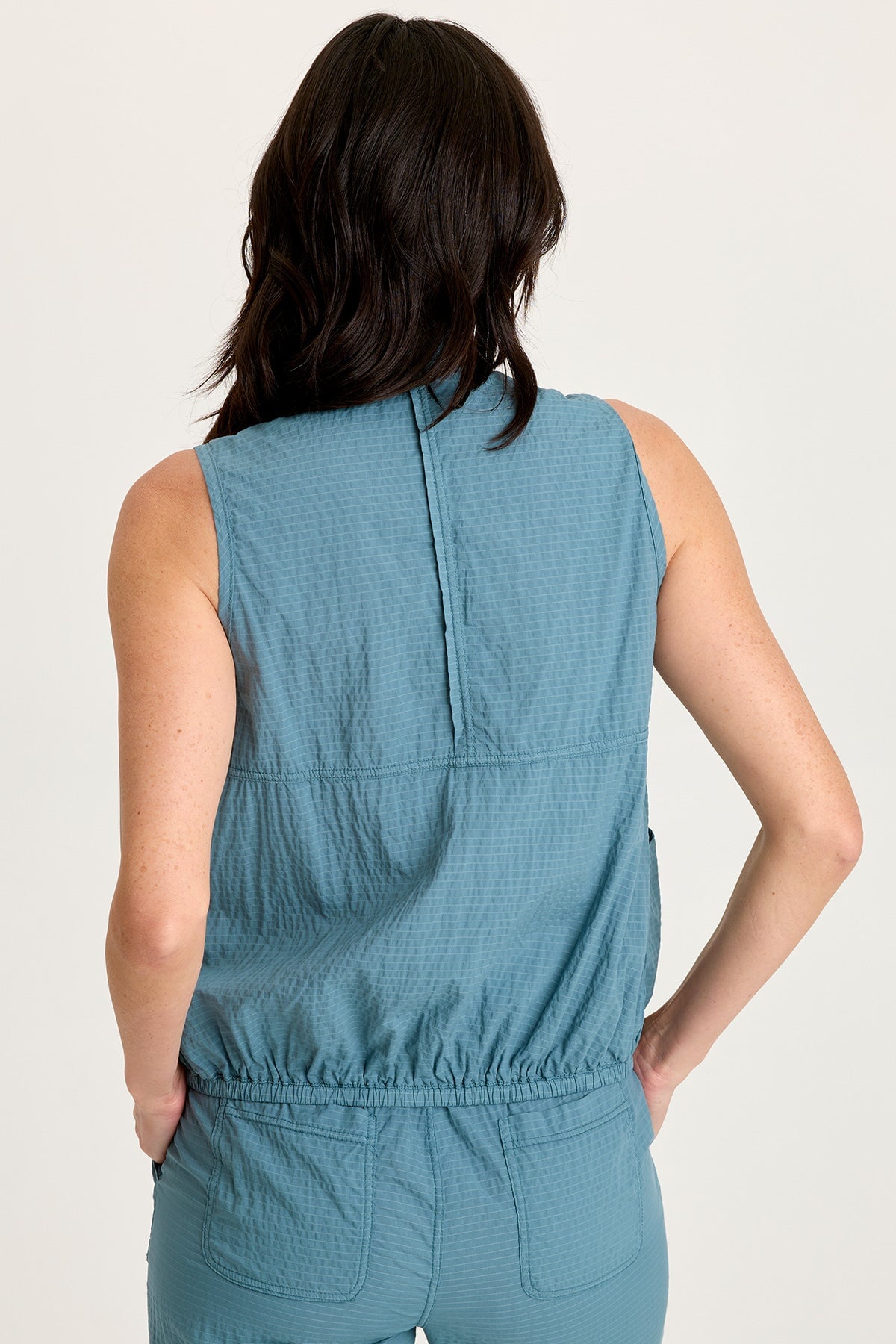 Tallis Textured Stretch Zip Front Elastic Bubble Hem Vest Dark Night - XCVI