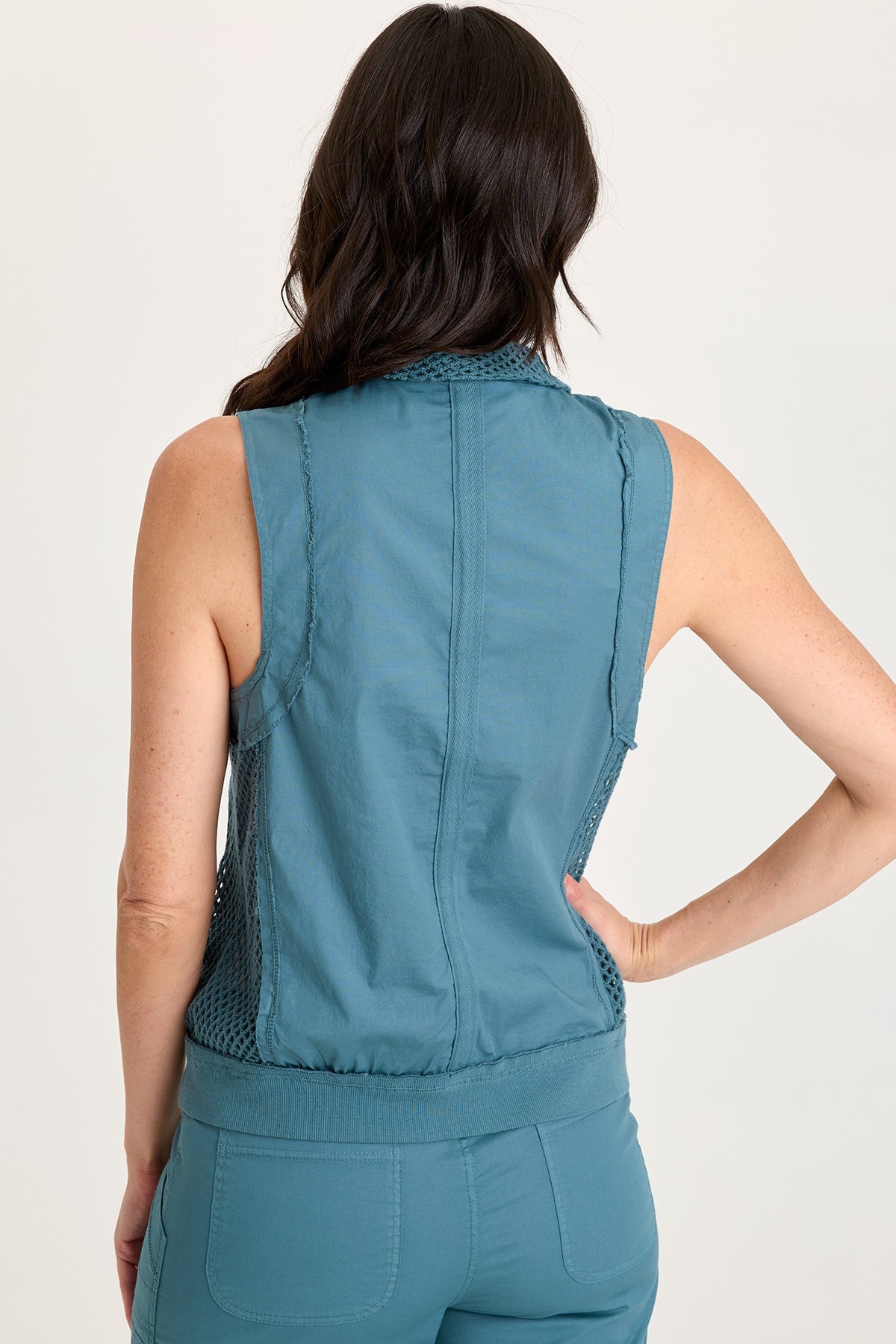 Helsa Poplin/Mesh Zip Front Vest Dark Night - XCVI