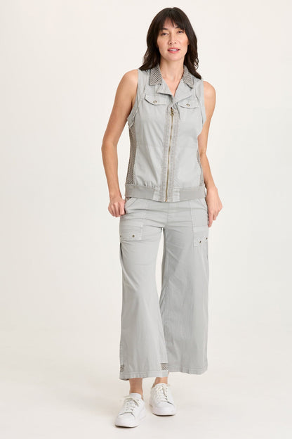 Helsa Poplin/Mesh Zip Front Vest Earl Grey Pigment - XCVI