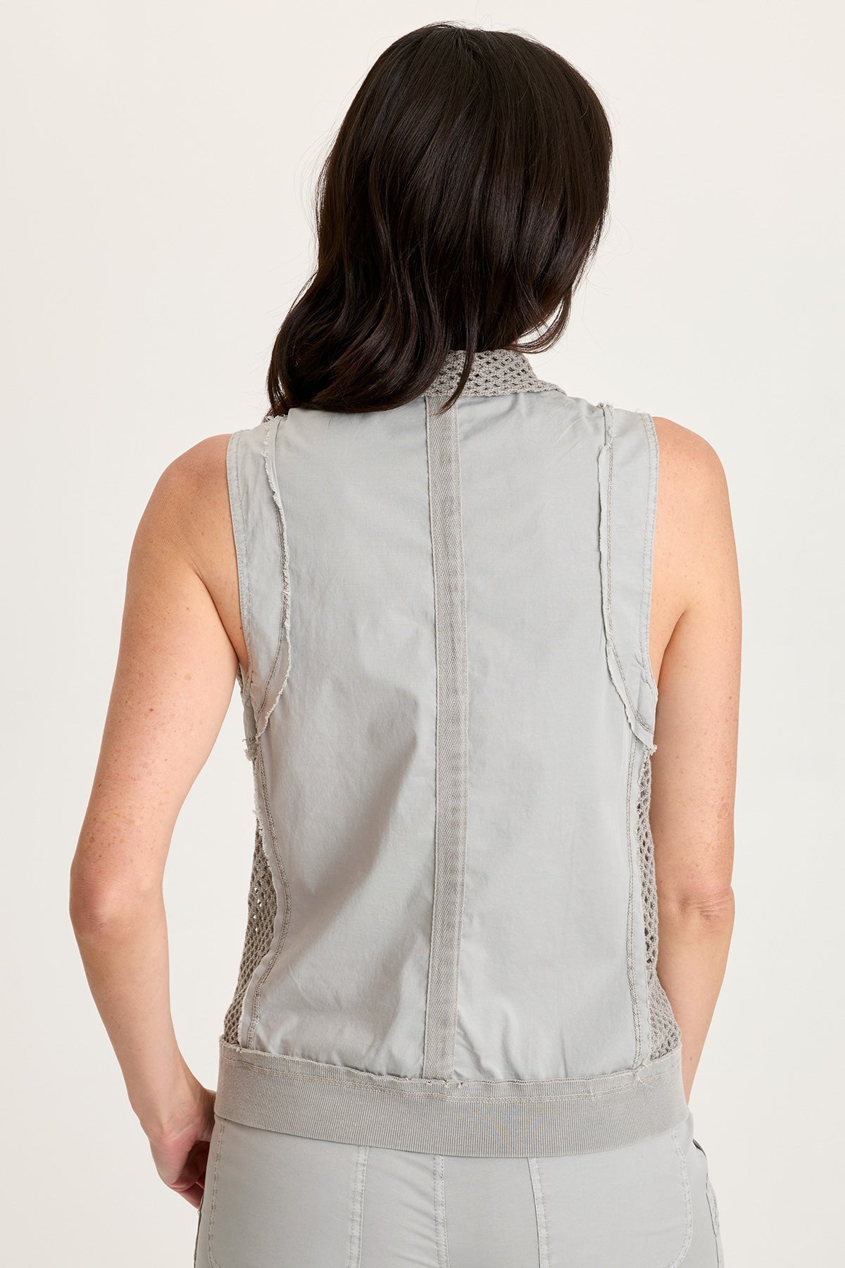 Helsa Poplin/Mesh Zip Front Vest Earl Grey Pigment - XCVI