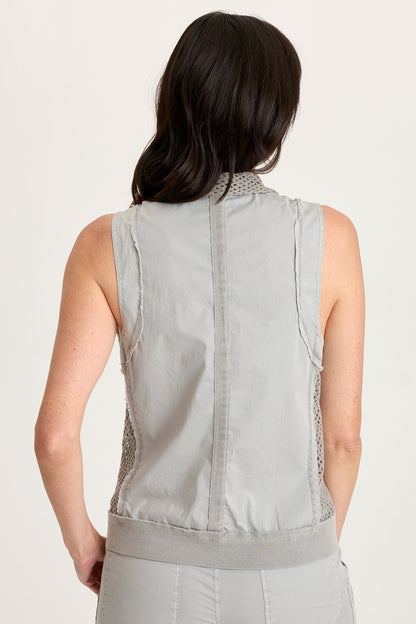 Helsa Poplin/Mesh Zip Front Vest Earl Grey Pigment - XCVI