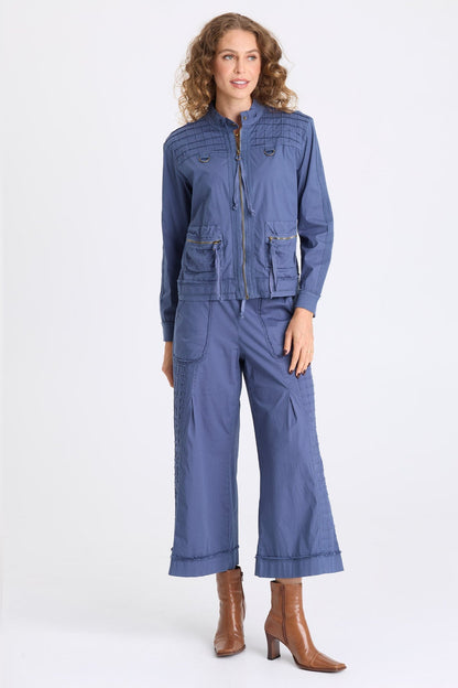 Freyda Poplin Grid Pintuck Bomber Bluestone - XCVI