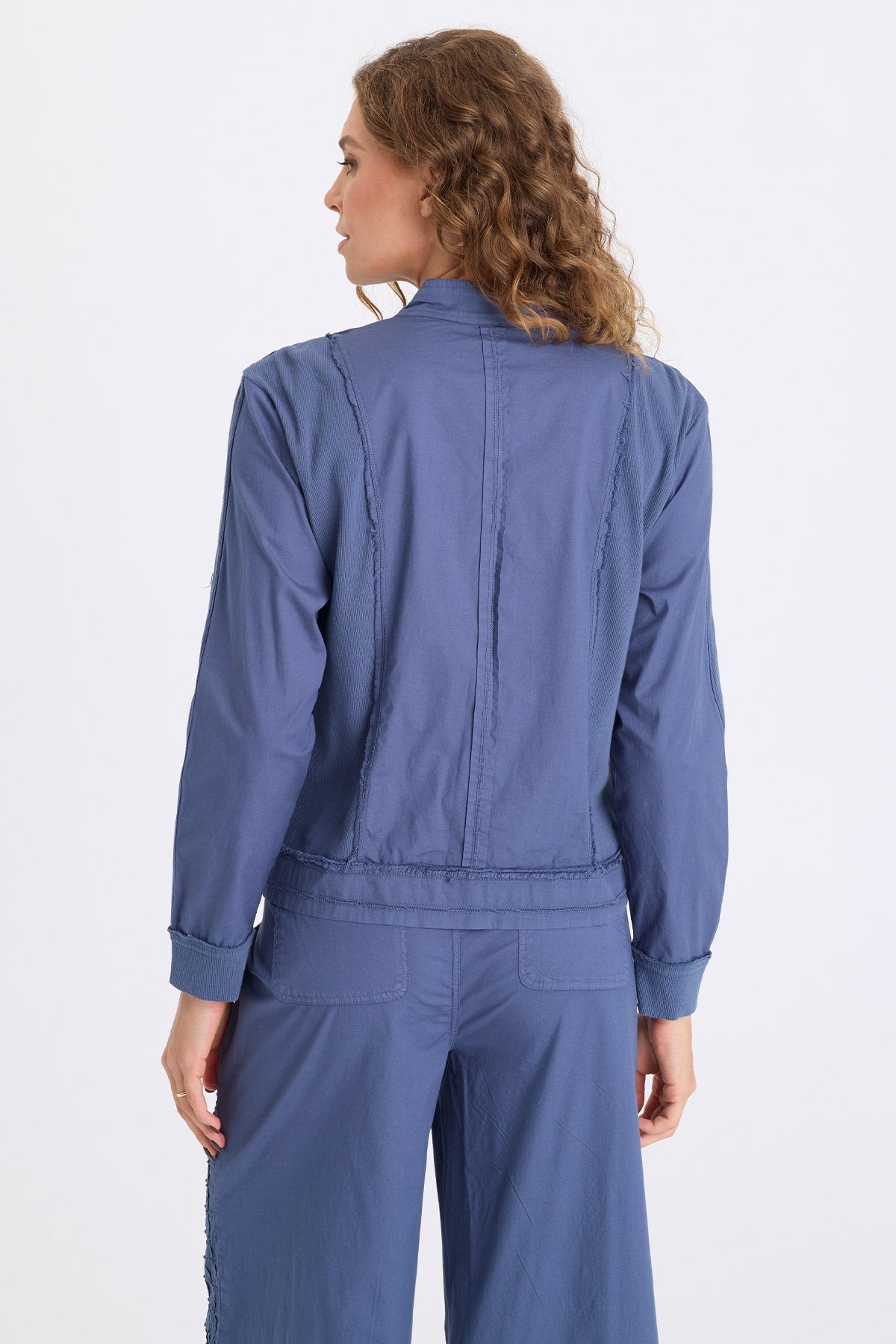 Freyda Poplin Grid Pintuck Bomber Bluestone - XCVI