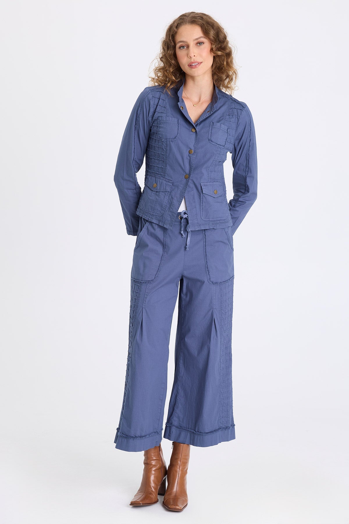 Mousa Poplin Grid Pintuck Blazer Bluestone - XCVI