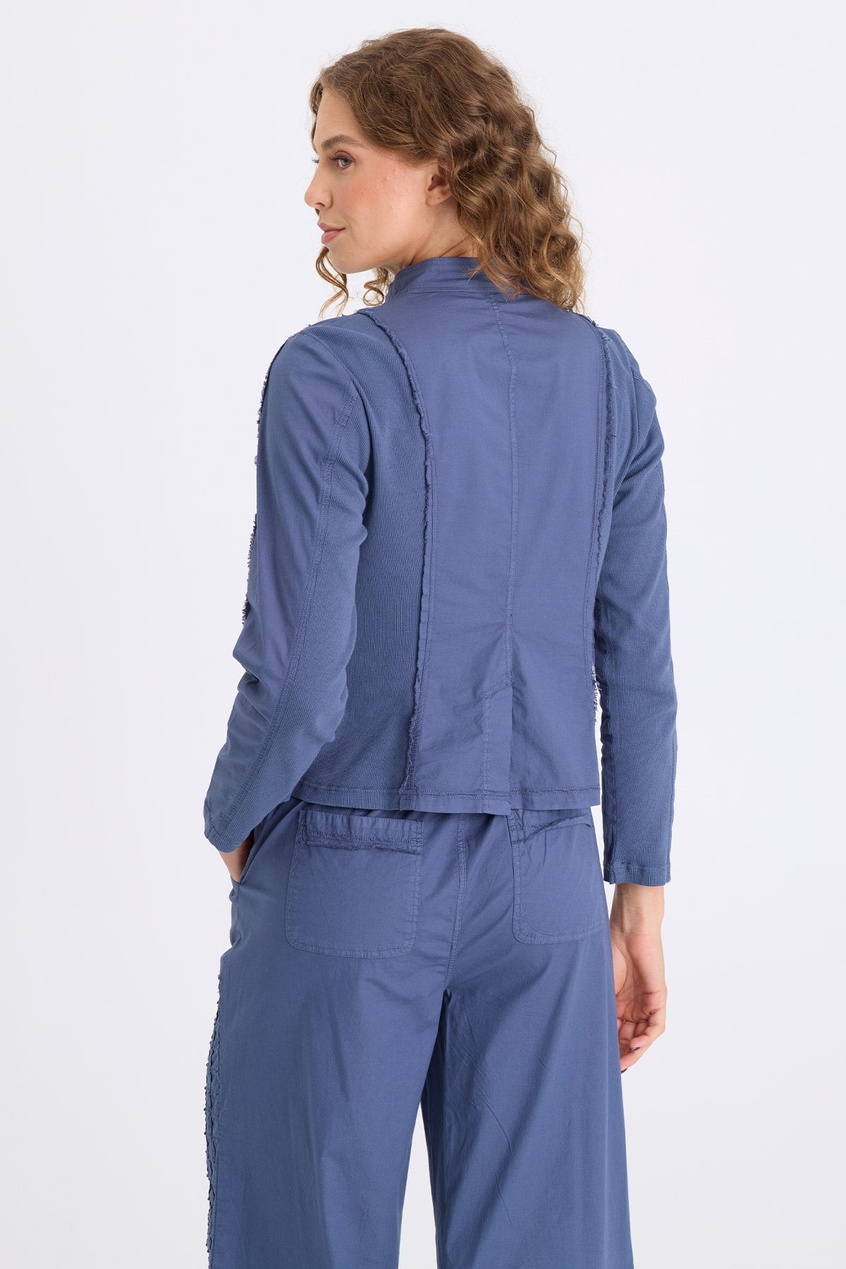 Mousa Poplin Grid Pintuck Blazer Bluestone - XCVI