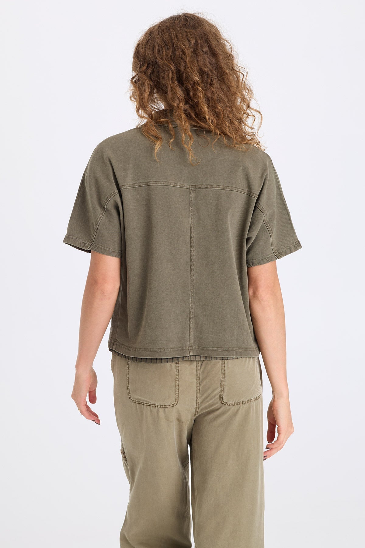Nevo Twill Capelet-Style Short Sleeve Boxy Jacket Kombu Pigment - XCVI