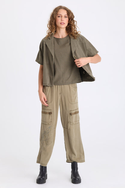 Nevo Twill Capelet-Style Short Sleeve Boxy Jacket Kombu Pigment - XCVI