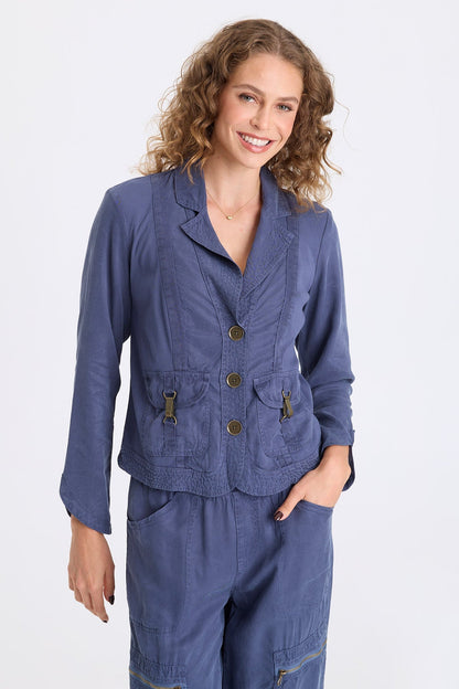 Eivor Soft Twill Brass Closure Jacket Bluestone - XCVI