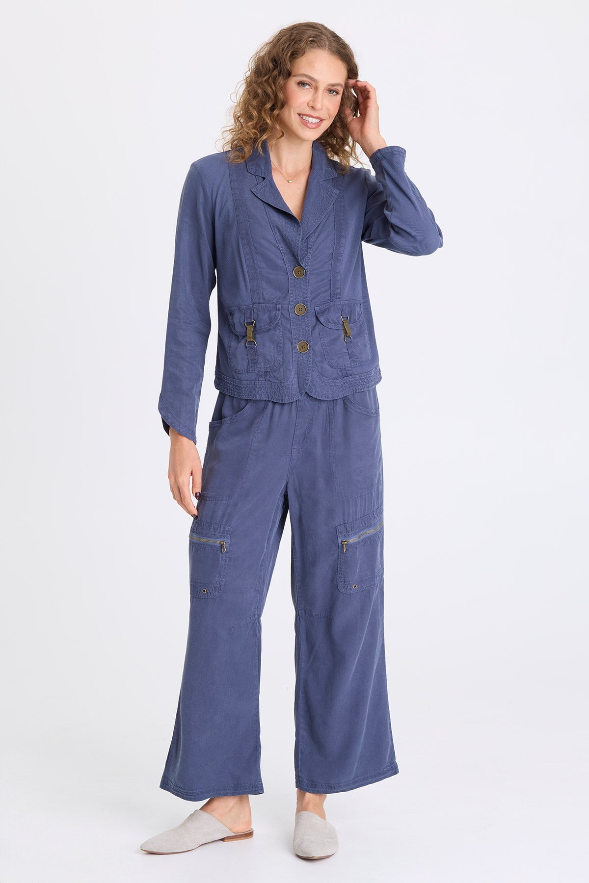 Eivor Soft Twill Brass Closure Jacket Bluestone - XCVI
