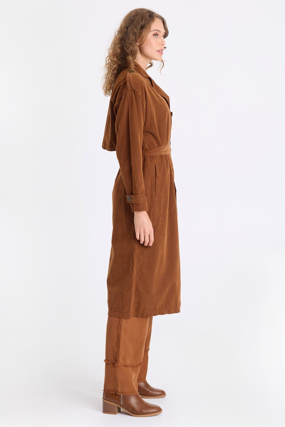 Harun Corduroy Belted Trench Coat Rufous Pigment - XCVI