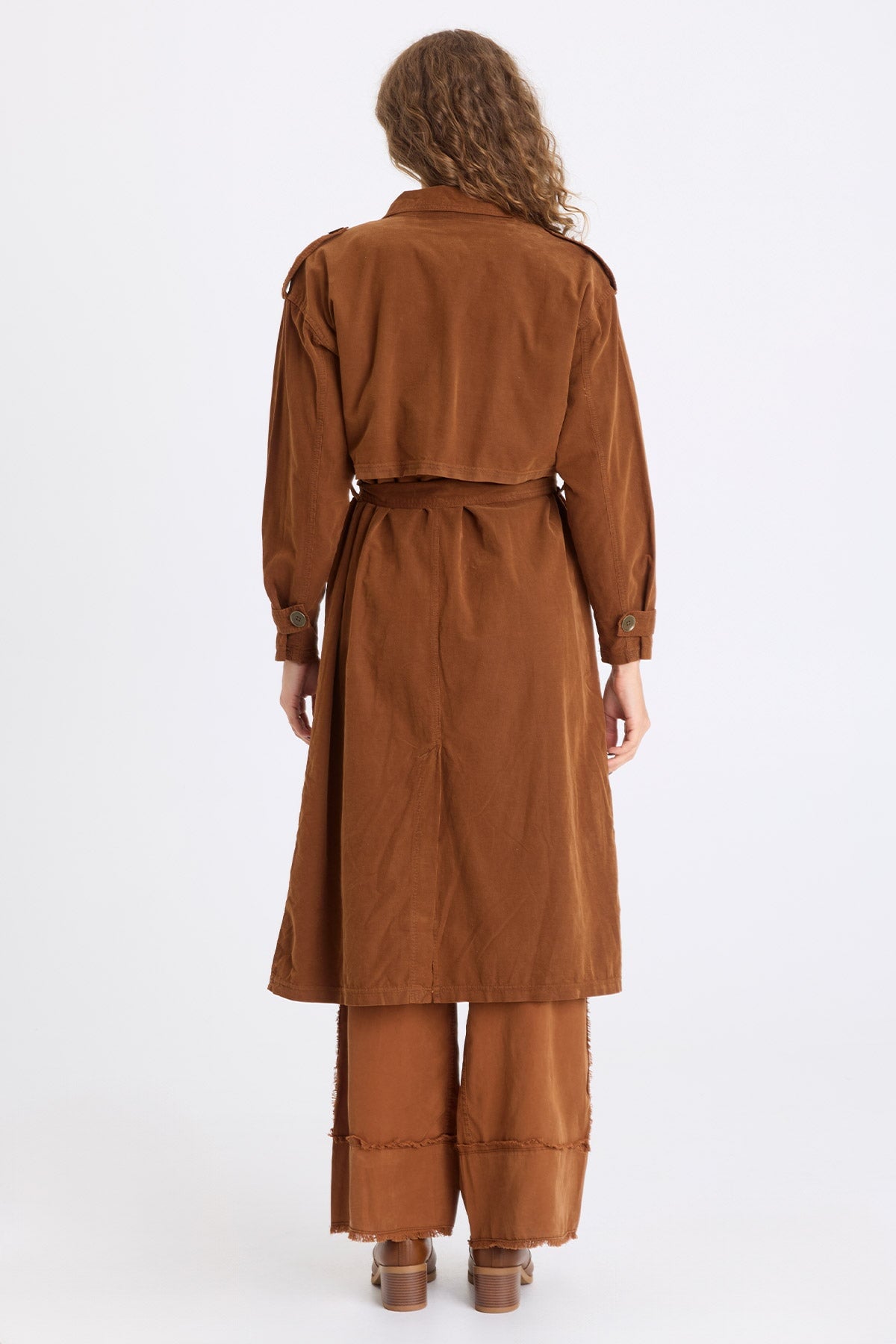 Harun Corduroy Belted Trench Coat Rufous Pigment - XCVI