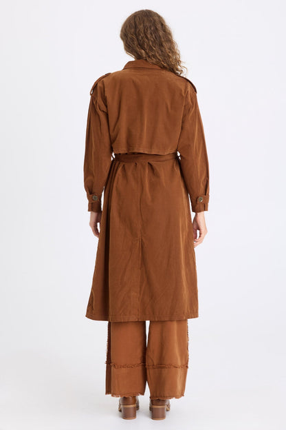 Harun Corduroy Belted Trench Coat Rufous Pigment - XCVI