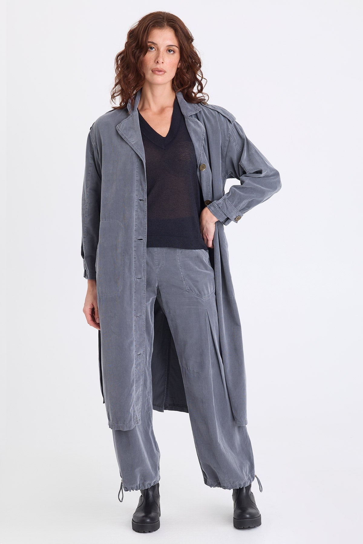 Harun Corduroy Belted Trench Coat Nebulous Pigment - XCVI