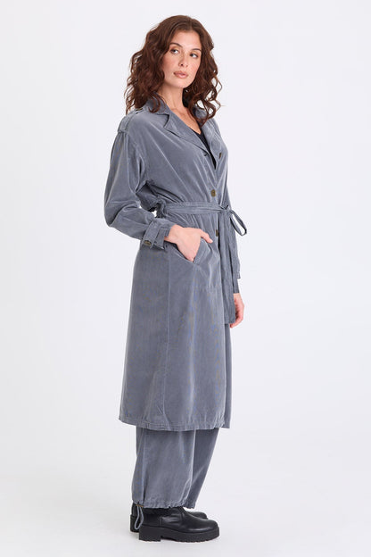 Harun Corduroy Belted Trench Coat Nebulous Pigment - XCVI