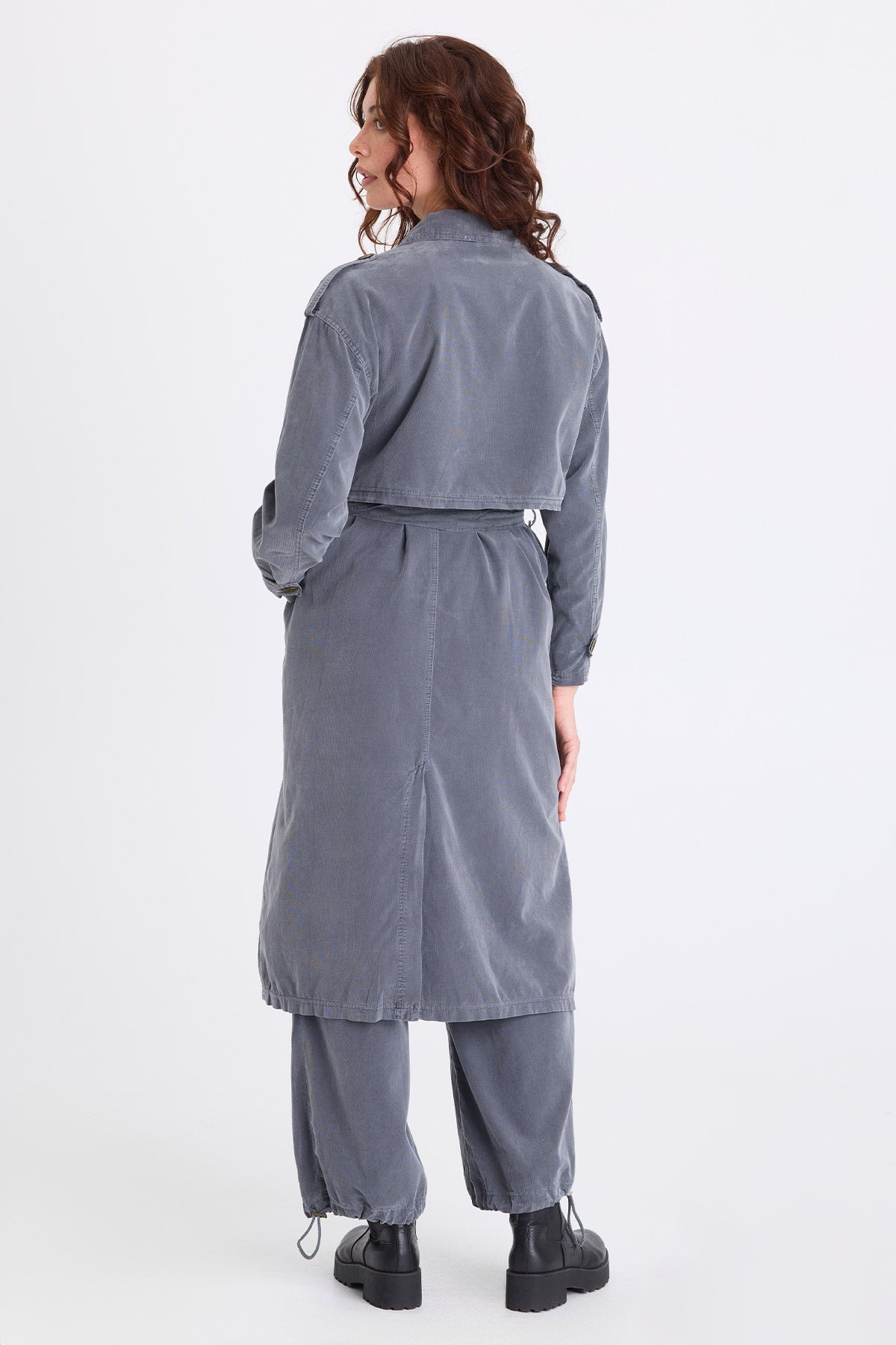 Harun Corduroy Belted Trench Coat Nebulous Pigment - XCVI