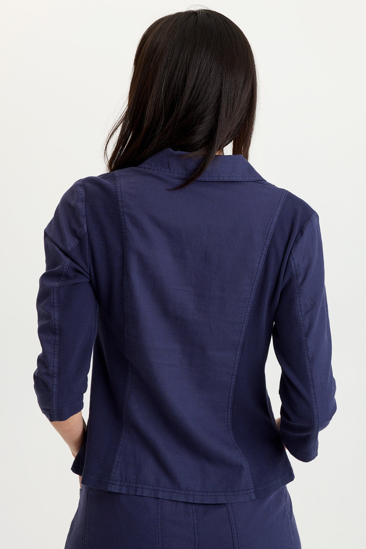 Brayden Cotton Linen One-Button Blazer with Rib Contrast Navy - XCVI