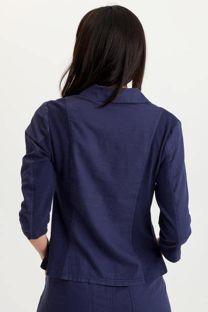Brayden Cotton Linen One-Button Blazer with Rib Contrast Navy - XCVI