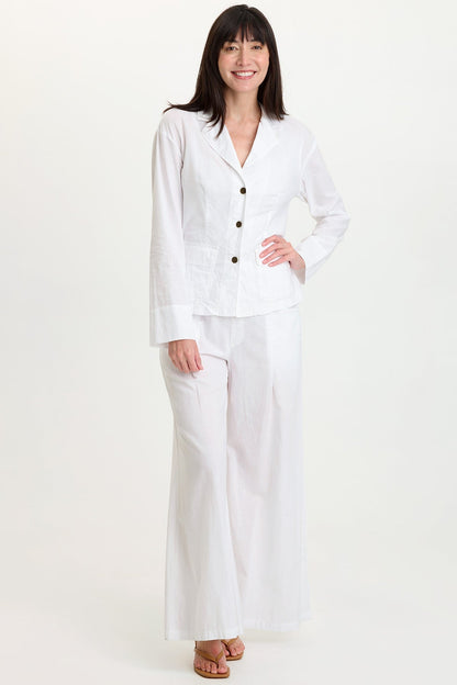 Madai Cotton Linen 3-Button Collared Jacket White - XCVI