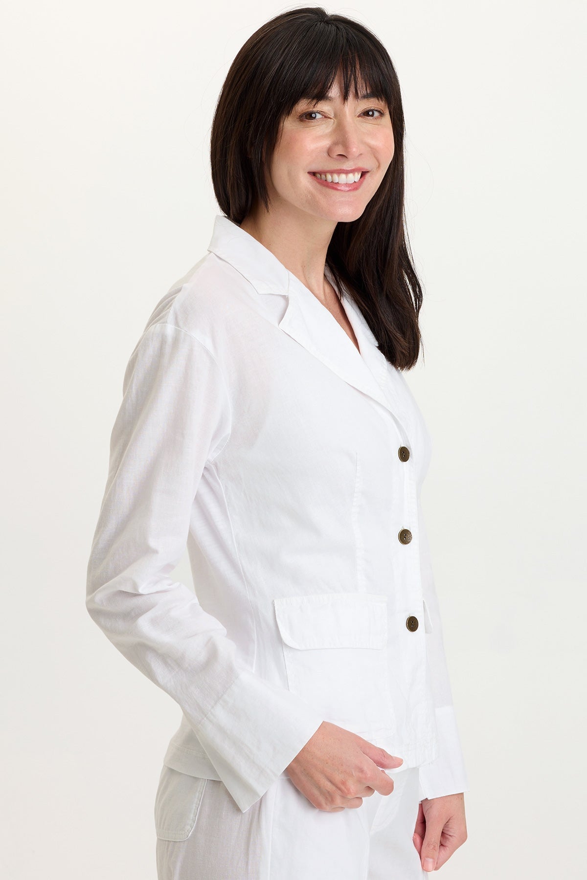 Madai Cotton Linen 3-Button Collared Jacket White - XCVI