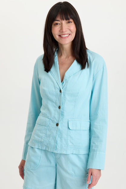 Madai Cotton Linen 3-Button Collared Jacket Mermaid Tail Pigment - XCVI
