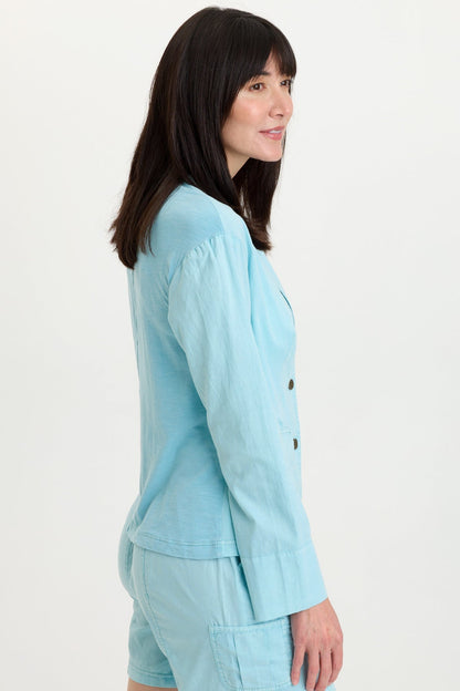 Madai Cotton Linen 3-Button Collared Jacket Mermaid Tail Pigment - XCVI