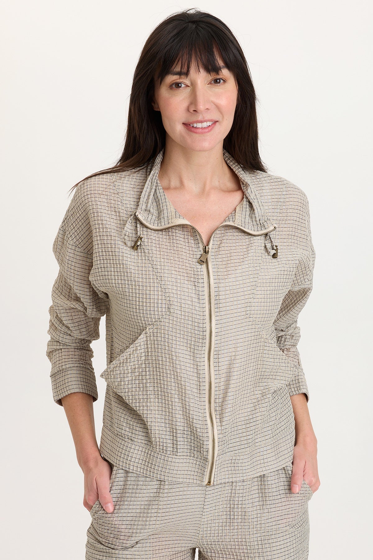 Ryker Waffle Weave Front Pocket Zip-Up Sporty Jacket Whitecap Pigment - XCVI
