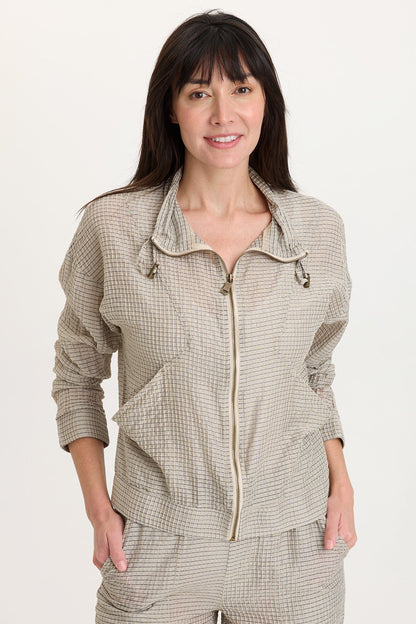 Ryker Waffle Weave Front Pocket Zip-Up Sporty Jacket Whitecap Pigment - XCVI